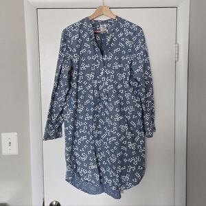 Draper James X Land End 100% Cotton Blue Floral Chambray Shirtdress